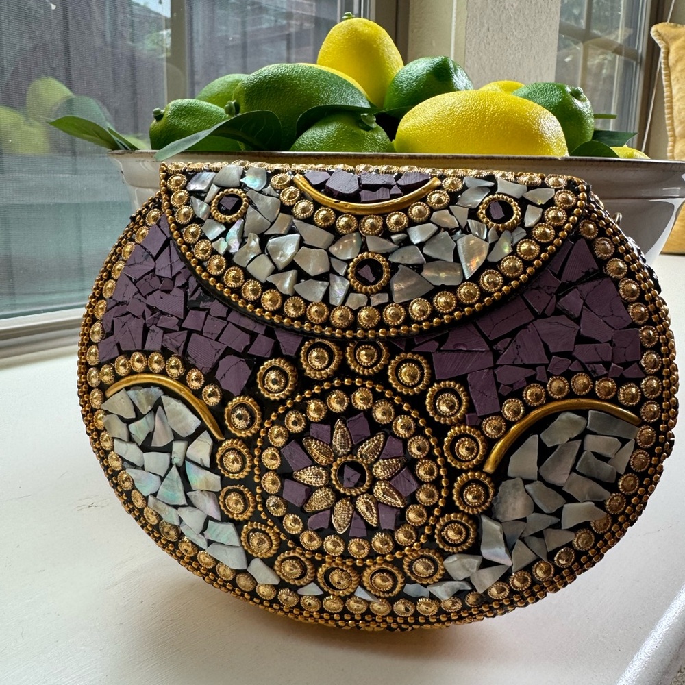 Purple and Gold Mosaic Clutch - Ramla handmade from Morocco